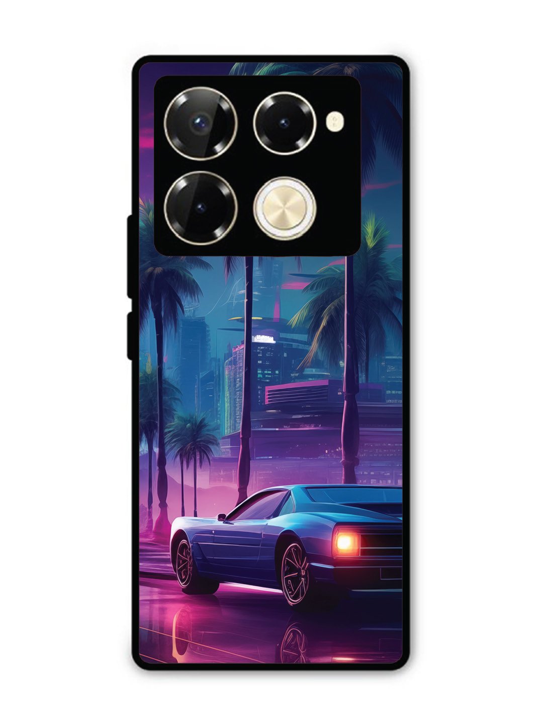 Infinix Note 40 Pro 5G sunset-sports-car-city-palm-trees