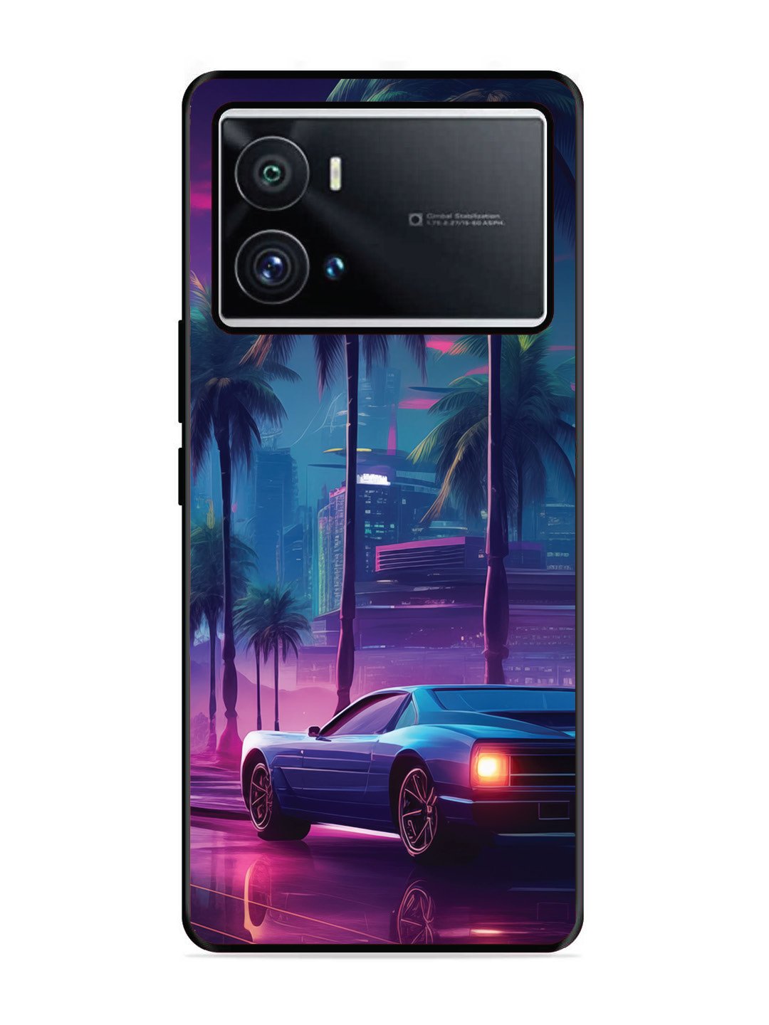 Iqoo 9 Pro sunset-sports-car-city-palm-trees