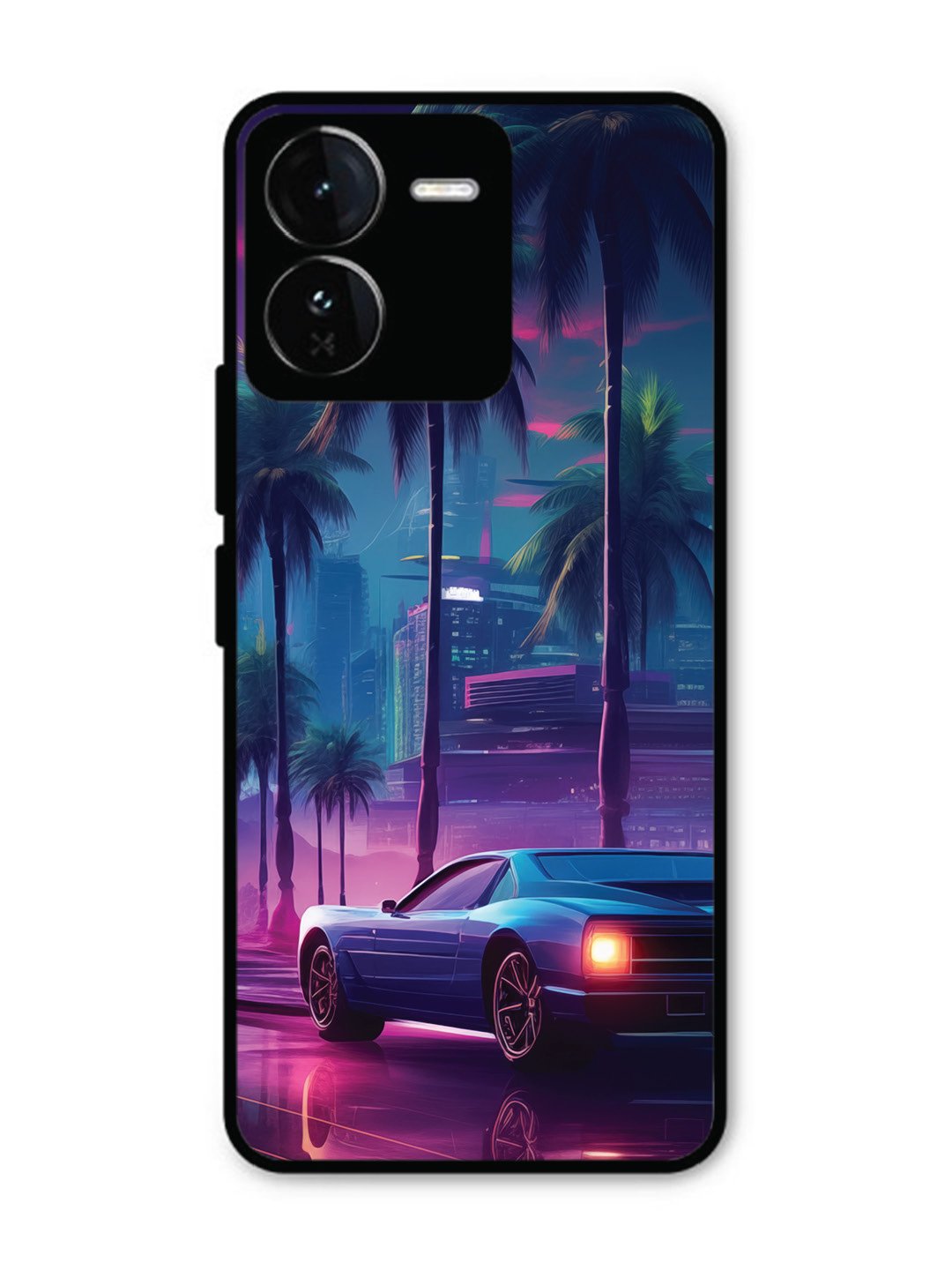 Iqoo Z9 5G sunset-sports-car-city-palm-trees