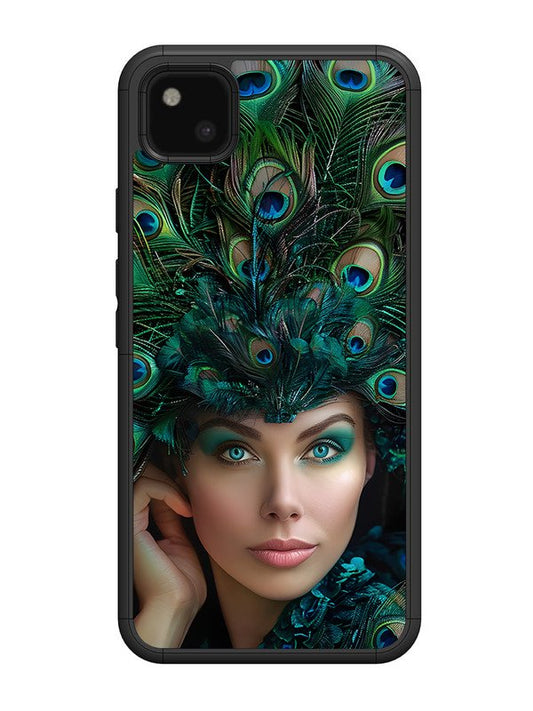 Google Pixel 4A Girl with peacock feather Crown