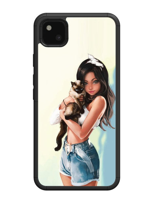 Google Pixel 4A Cute Girl with Cat