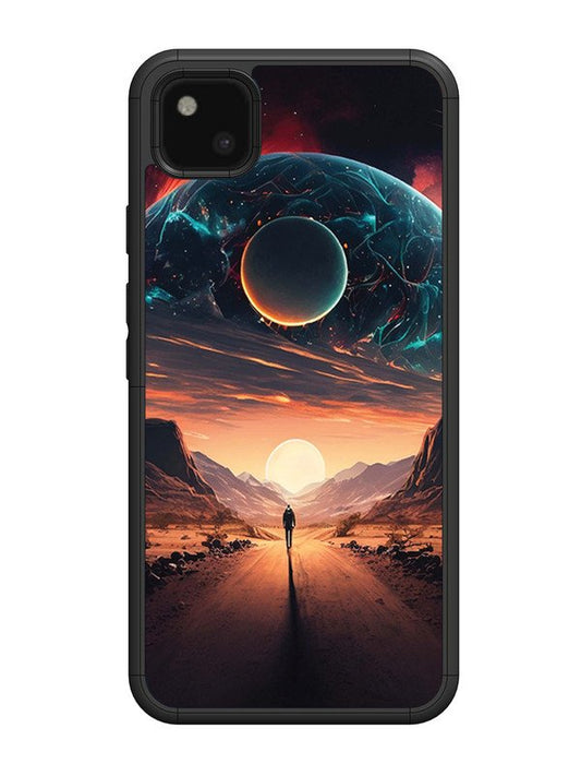 Google Pixel 4A Sunset with space scene