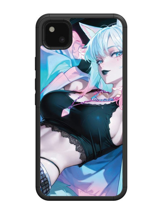 Google Pixel 4 xl anime girl fox headpohone white Hair