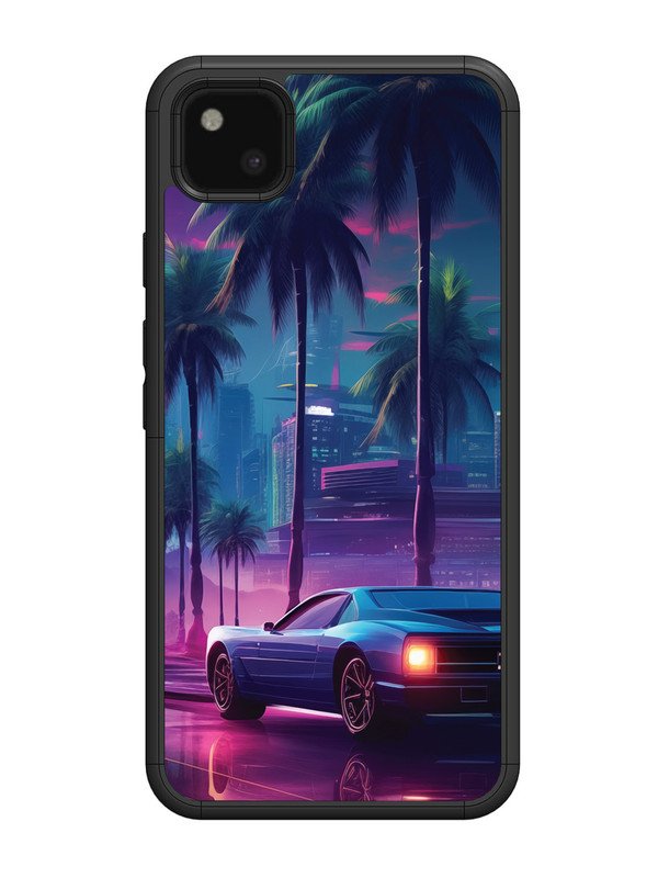 Google Pixel 4A sunset-sports-car-city-palm-trees