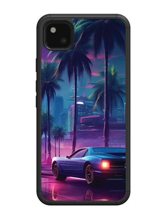 Google Pixel 4A sunset-sports-car-city-palm-trees