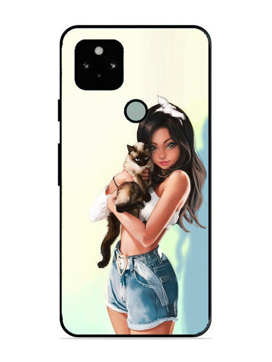 Google Pixel 5 Cute Girl with Cat