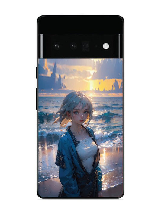Google Pixel 6 Pro Anime Girl Beach Ocean Waves