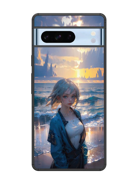 Google Pixel 8 Pro Anime Girl Beach Ocean Waves