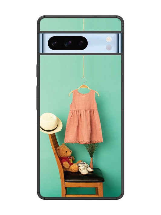 Google Pixel 8 Pro Trendy dress for girl near toy bear