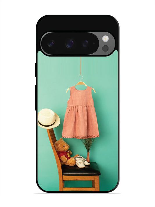 Google Pixel 9 Pro Trendy dress for girl near toy bear