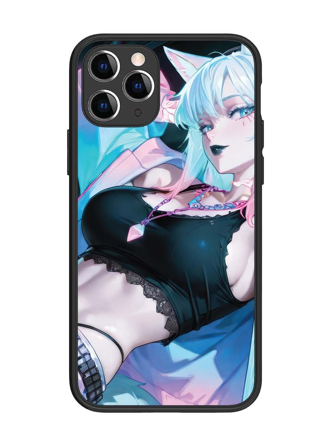 iPhone 11 Pro anime girl fox headpohone white Hair