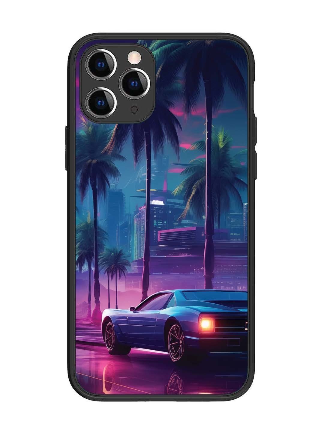 iPhone 11 Pro sunset-sports-car-city-palm-trees
