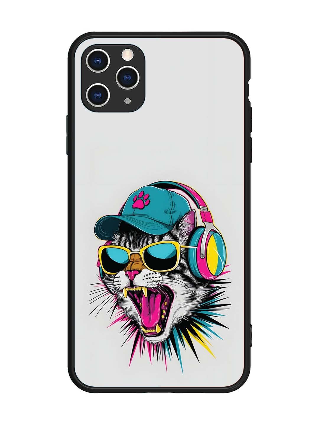 iPhone 11 Pro Max Neon Pop Art DJ Cat Vibe