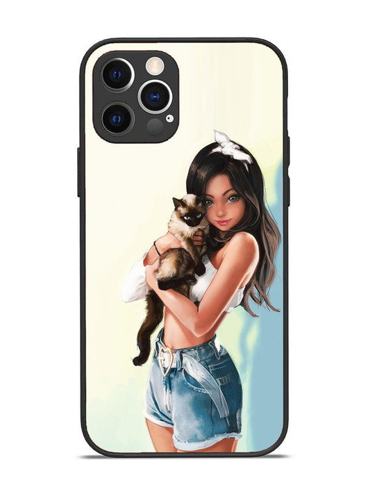 iPhone 12 Pro Cute Girl with Cat