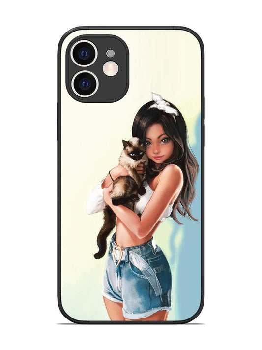 iPhone 12 Cute Girl with Cat