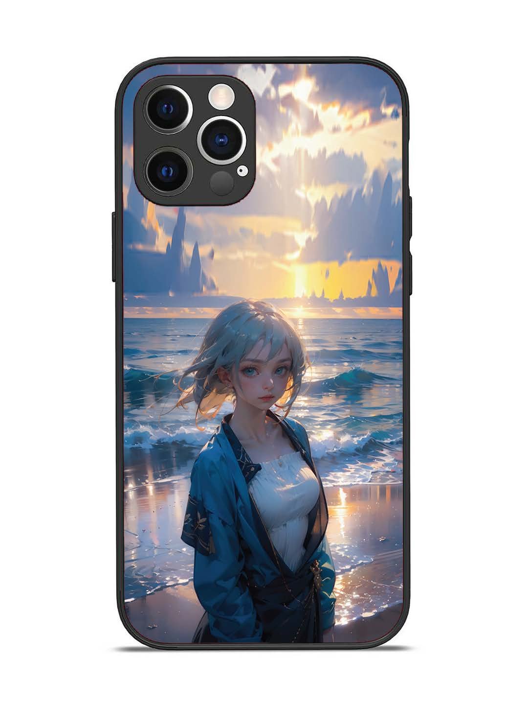 iPhone 12 Pro Anime Girl Beach Ocean Waves