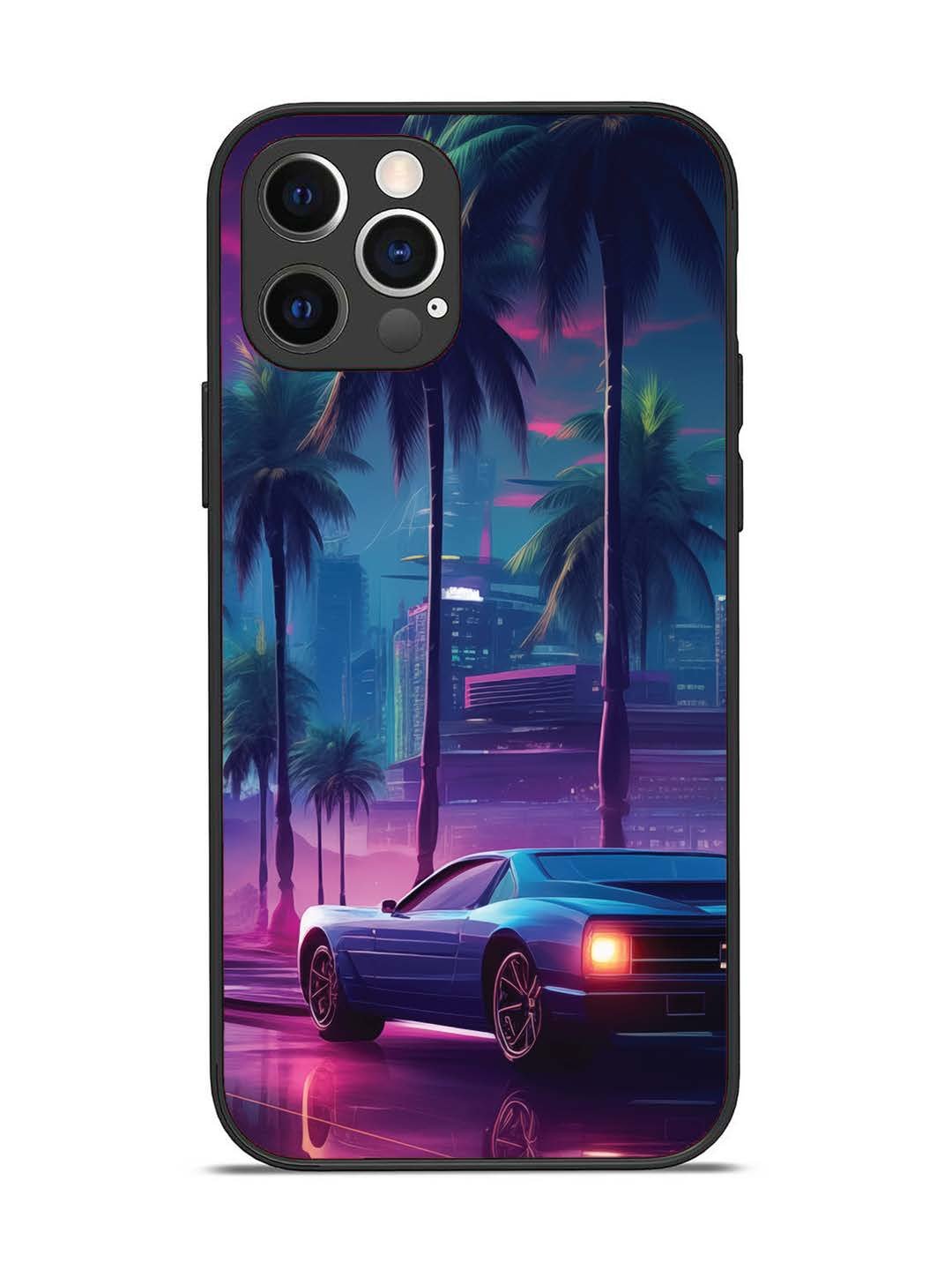 iPhone 12 Pro sunset-sports-car-city-palm-trees