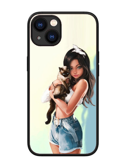 iPhone 13 Cute Girl with Cat