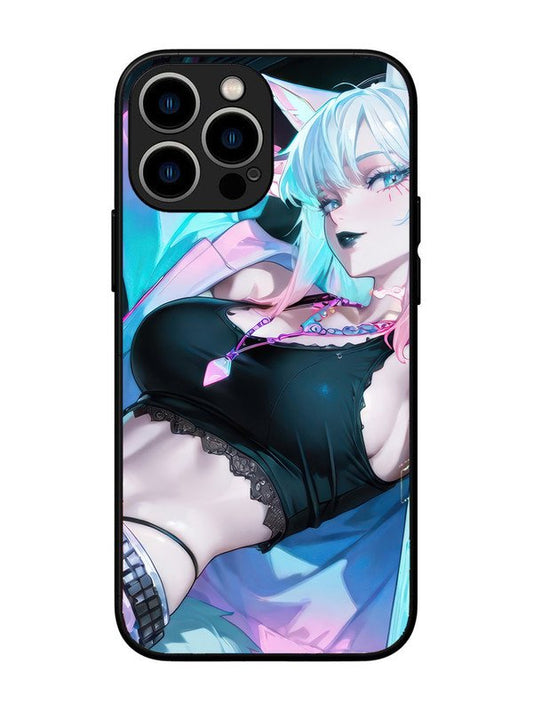 iPhone 13 Pro Max anime girl fox headpohone white Hair