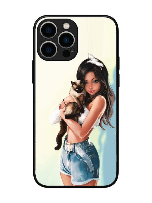 iPhone 13 Pro Max Cute Girl with Cat