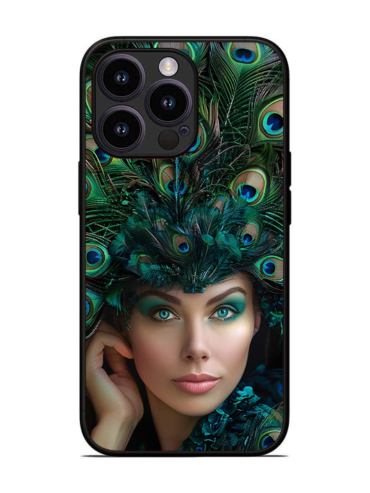 iPhone 14 Pro Girl with peacock feather Crown