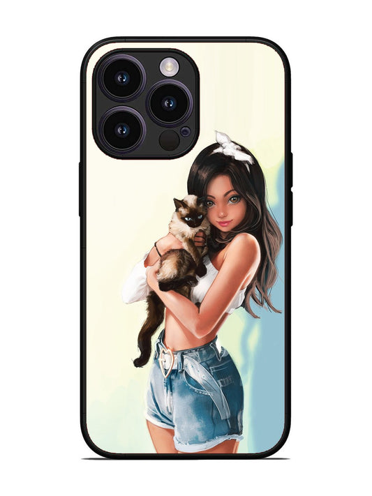 iPhone 14 Pro Cute Girl with Cat