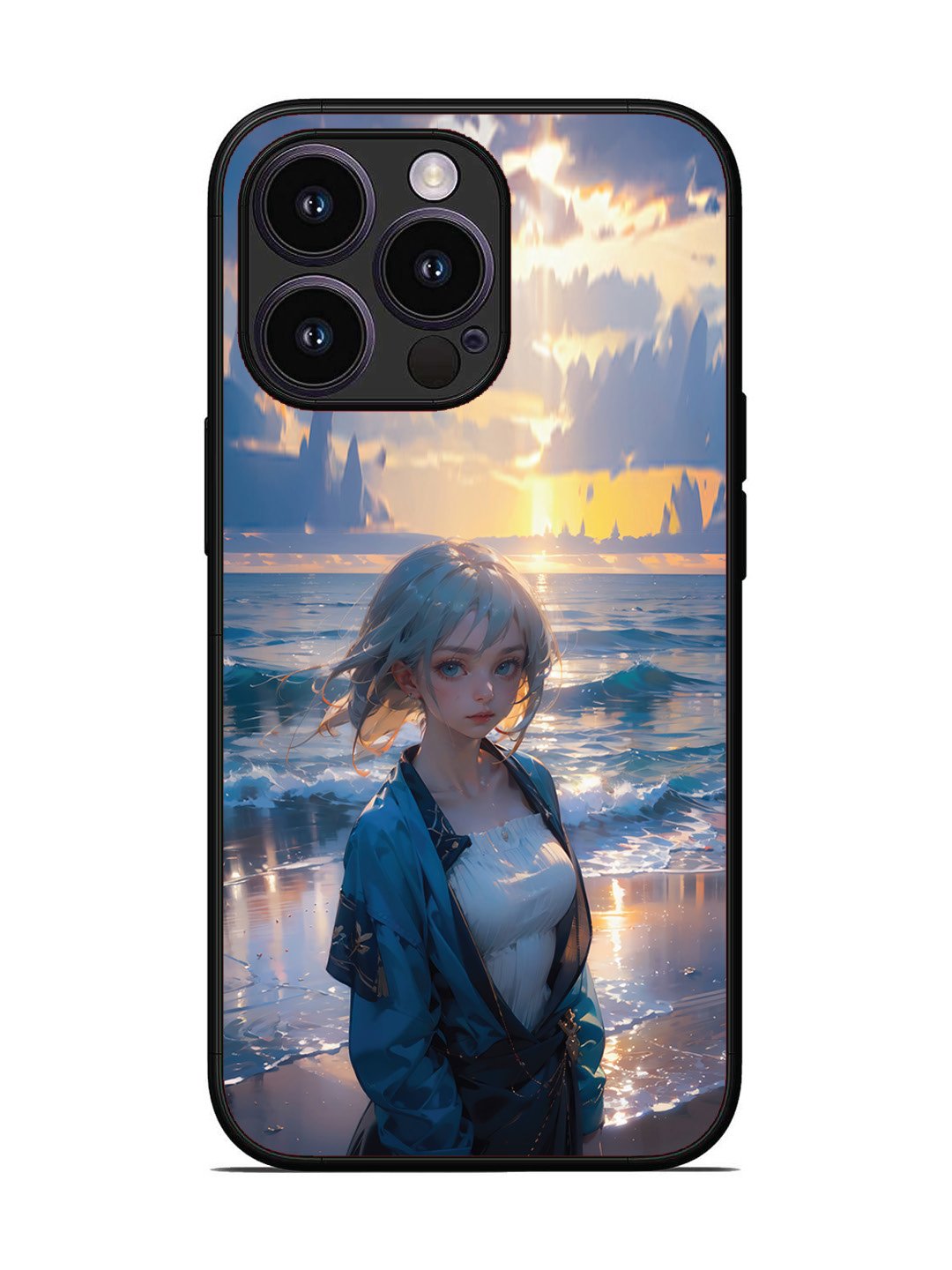 iPhone 14 Pro Anime Girl Beach Ocean Waves
