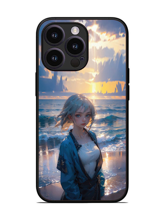 iPhone 14 Pro Anime Girl Beach Ocean Waves