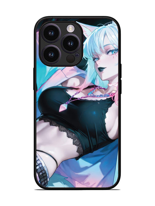iPhone 14 Pro anime girl fox headpohone white Hair