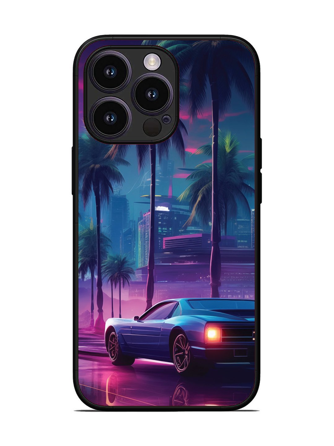 iPhone 14 Pro sunset-sports-car-city-palm-trees