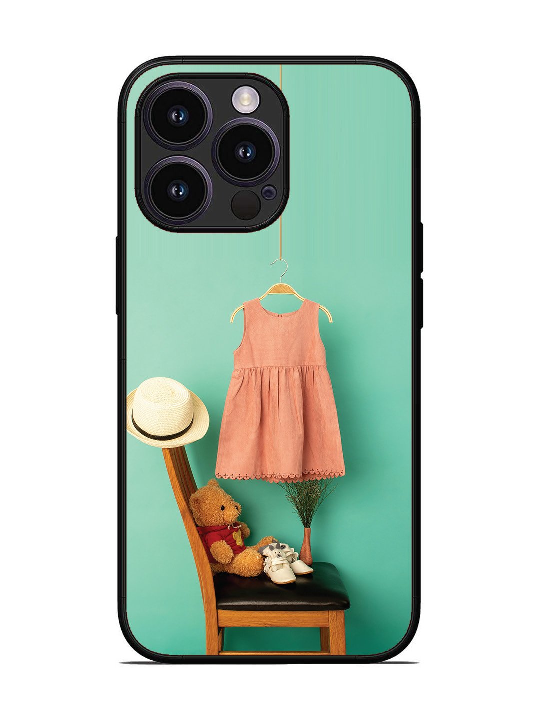 iPhone 14 Pro Trendy dress for girl near toy bear