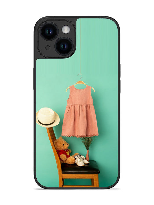 iPhone 14 Trendy dress for girl near toy bear