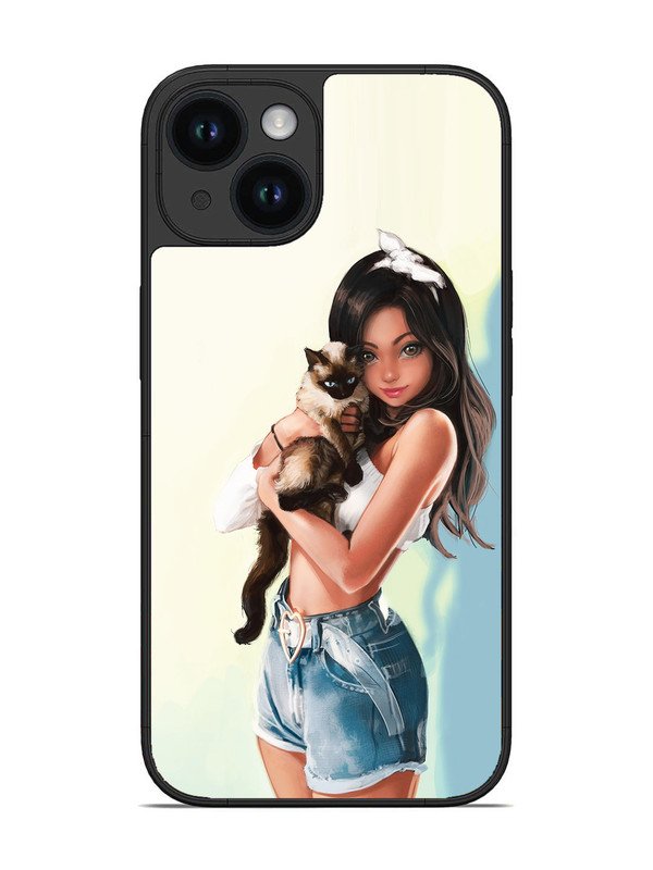 iPhone 14 Cute Girl with Cat