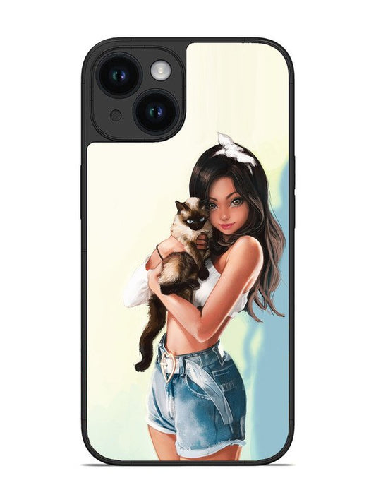 iPhone 14 Cute Girl with Cat