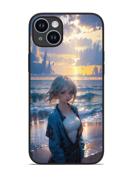 iPhone 14 Plus Anime Girl Beach Ocean Waves