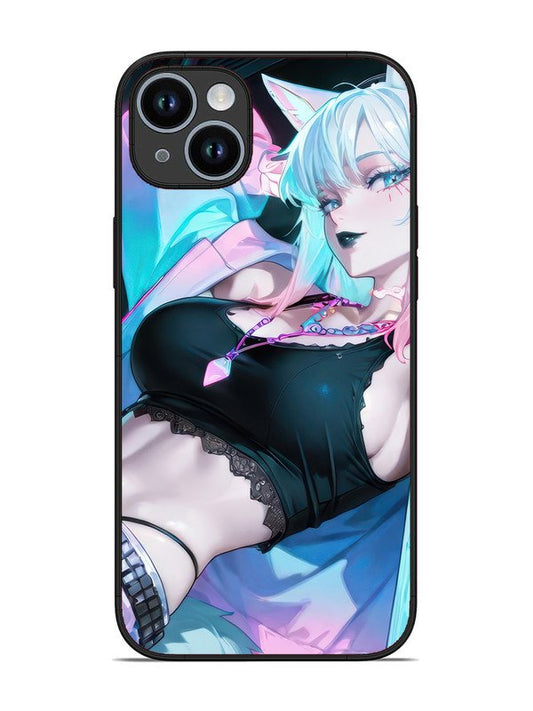 iPhone 14 Plus anime girl fox headpohone white Hair