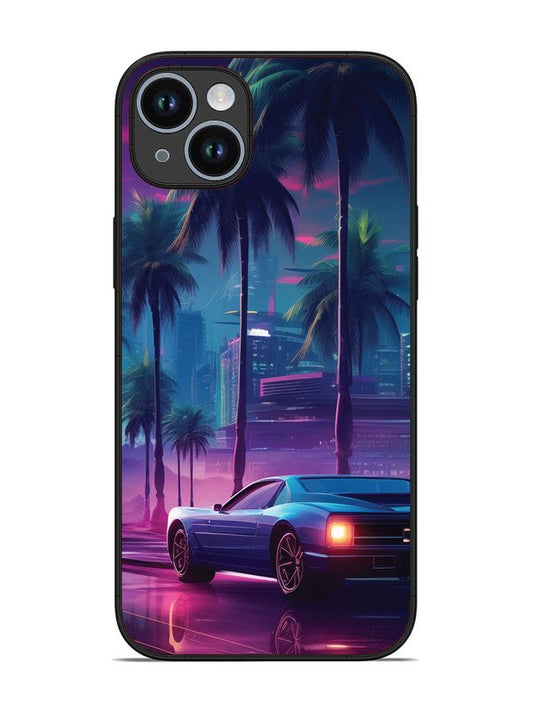 iPhone 14 Plus sunset-sports-car-city-palm-trees