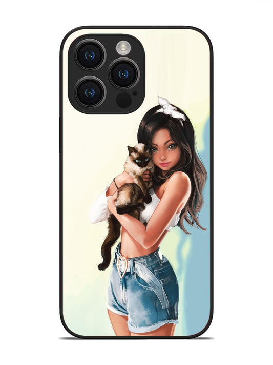 iPhone 14 pro max Cute Girl with Cat
