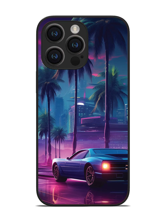 iPhone 14 pro max sunset-sports-car-city-palm-trees
