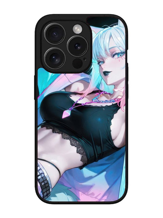 iPhone 15 pro anime girl fox headpohone white Hair