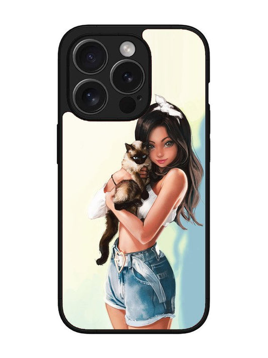iPhone 15 pro Cute Girl with Cat
