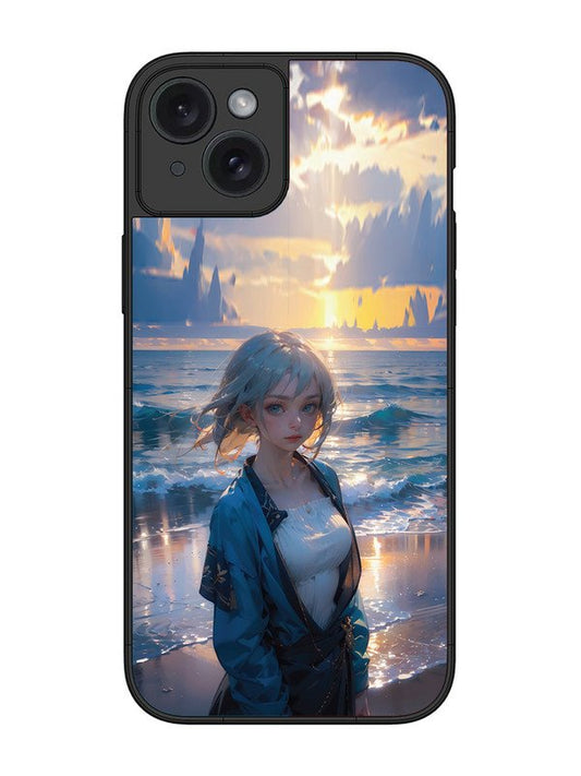 iPhone 15 Plus Anime Girl Beach Ocean Waves