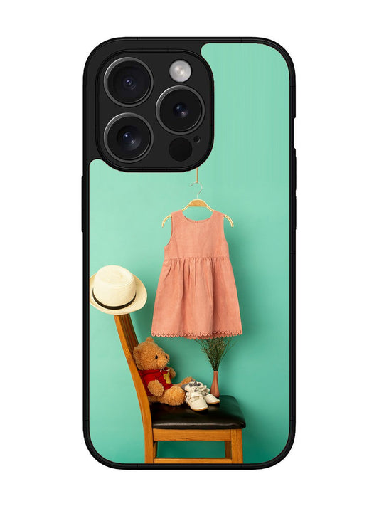 iPhone 15 pro Trendy dress for girl near toy bear