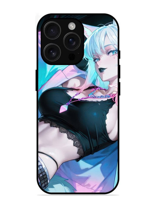 iPhone 16 pro max anime girl fox headpohone white Hair