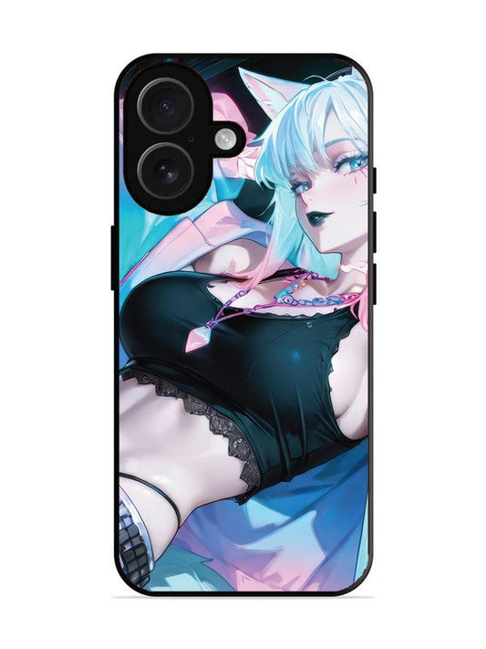 iPhone 16 anime girl fox headpohone white Hair