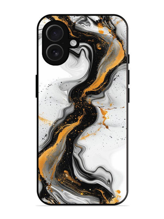 iPhone 16 Plus Black And Golden Marble Essence
