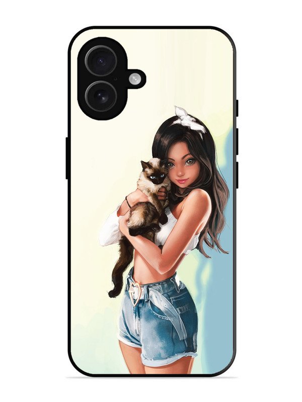 iPhone 16 Plus Cute Girl with Cat