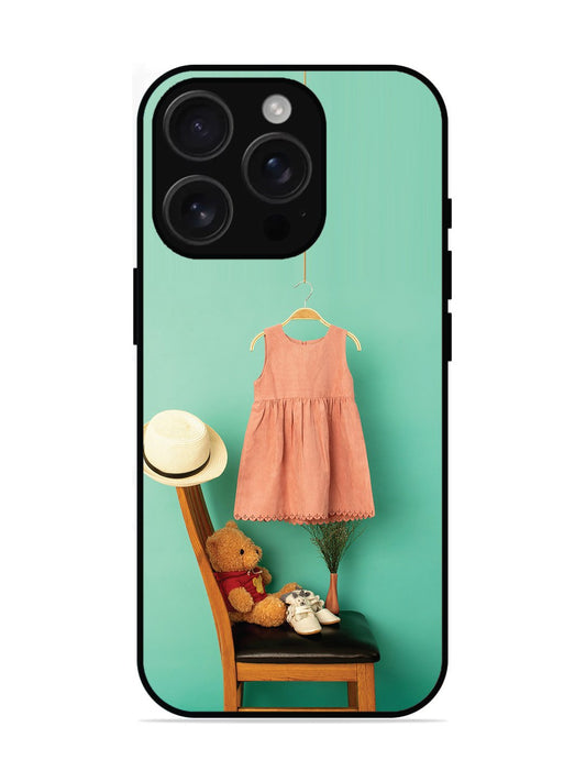 iPhone 16 pro Trendy dress for girl near toy bear
