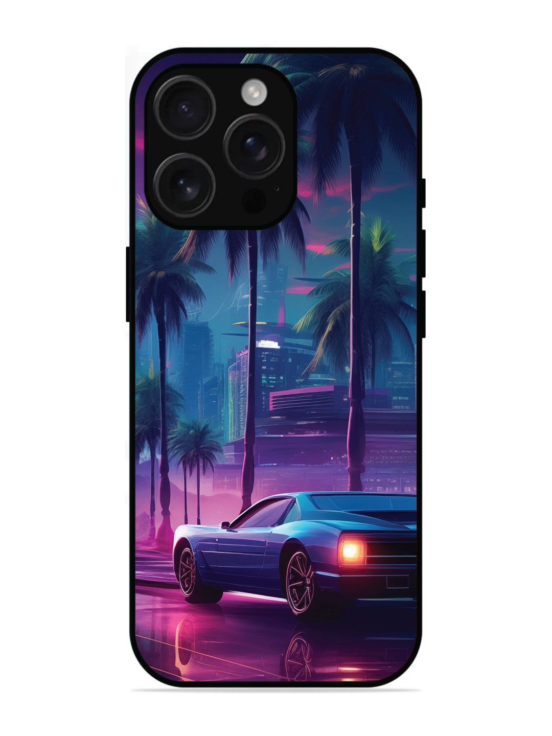 iPhone 16 pro max sunset-sports-car-city-palm-trees