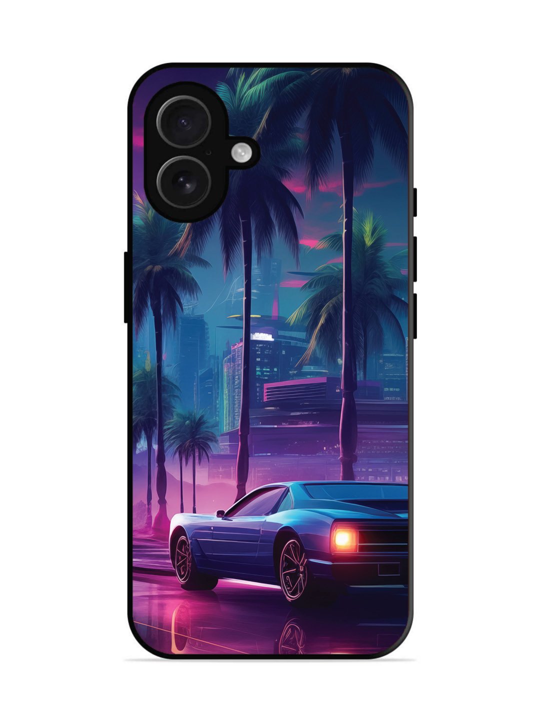 iPhone 16 plus sunset-sports-car-city-palm-trees
